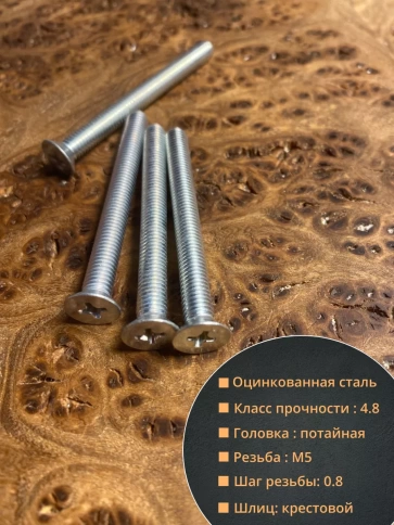Винт потайной оцинкованный 5х50 DIN965, 10 шт. фото 2