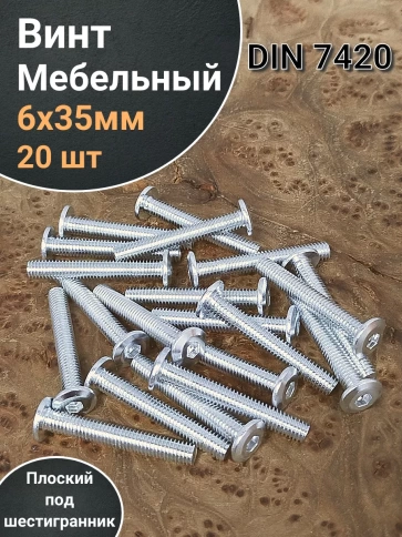 Винт мебельный 6х35 плоский под шестигранник DIN7420,20 шт фото 1