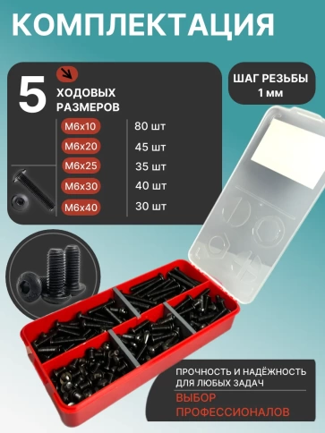 Винты чёрные М6 DIN7380 к.п.10.9 в органайзере НАБОР 1 фото 2