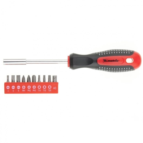 Отвертка с битами 11 шт Fusion, CrV, трехкомпонентная рукоятка Matrix фото 1