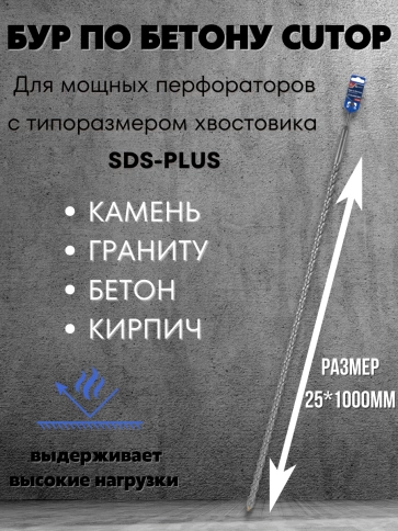 Бур по бетону CUTOP, Profi, двойная резьба, SDS-Plus, 25х1000 мм фото 6
