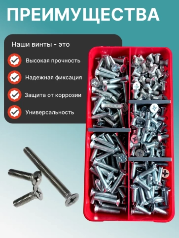 Винты потайные ОЦ М6 DIN 965 PH в органайзере НАБОР 1 фото 4