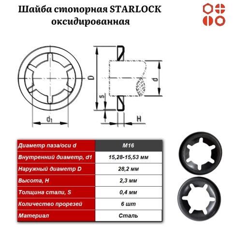 Шайба стопорная STARLOCK М16 оксидированная, 500 шт. фото 3
