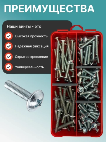 Винты с прессшайбой М6 мебельные DIN967 органайзер НАБОР 3 фото 4