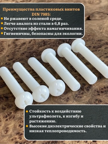Винт полиамидный 10х60 мм DIN7985 (пластик), 20 шт. фото 3