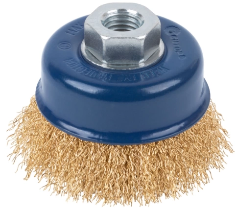 Щетка для УШМ "чашка", латунир.витая проволока 0,3мм, 125 мм М14 CUTOP Profi фото 1