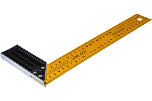 Угольник столярный цельнометаллический желтый краш. шкала 200х300 мм фото 1