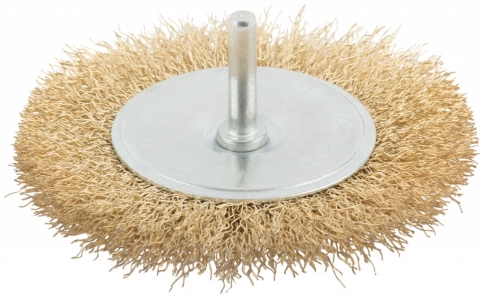 Корщетка-колесо, со штифтом, стальн.латунир.волнист.проволока 75 мм MOS фото 3