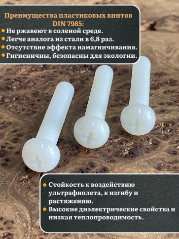 Винт полиамидный 10х50 мм DIN7985 (пластик), 10 шт. фото 3