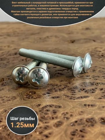 Винт с прессшайбой М8х60 полукруглая головка DIN967, 10 шт. фото 4