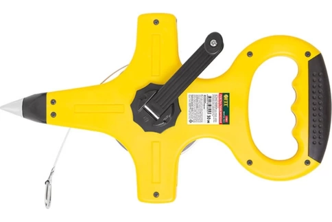 Рулетка геодезическая, желтый открытый пластик.корп., стальная лента, прорезинен.рук.50м фото 1