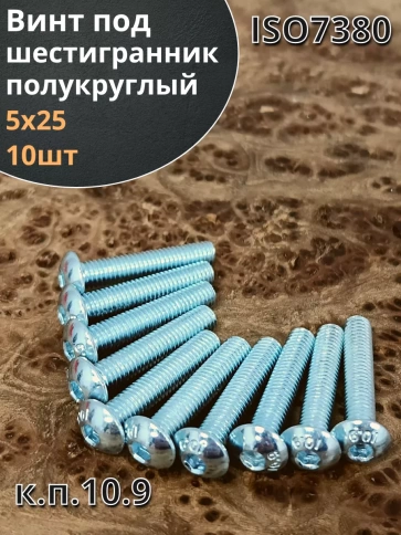 Винт М5х25 с внутренним шестигранником ОЦ 7380 к.п.10.9,10шт фото 2