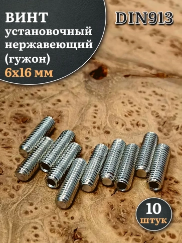 Винт установочный нержавеющий М6х16 DIN913 (гужон), 10 шт. фото 1