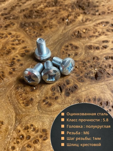 Винт с полукруглой головкой М6х10 ОЦ DIN7985, 10 шт. фото 2