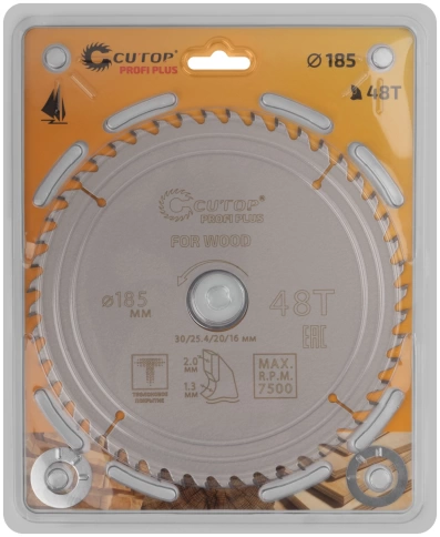 Диск пильный по дереву с тефл.покр.48Т CUTOP Profi Plus 185х1,3/2,0х30/25,4/20/16 мм фото 2