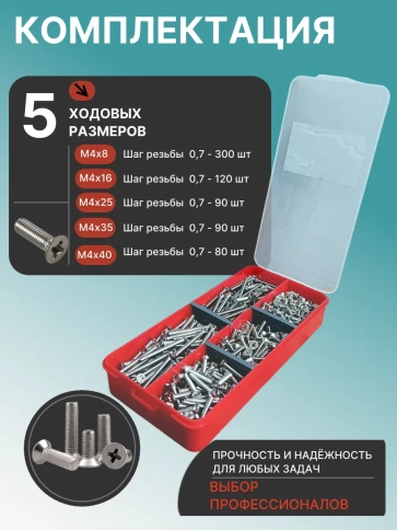 Винты нержавеющие М4 DIN 965 PH в органайзере НАБОР 3 фото 2