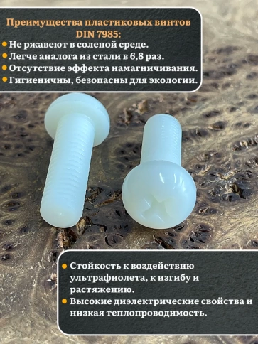 Винт полиамидный 10х30 мм DIN7985 (пластик), 50 шт. фото 3