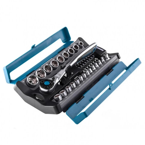 Набор торцевых головок, трещотка 120 зубьев, 41 предм. 1/2, 1/4 CrV Gross фото 4