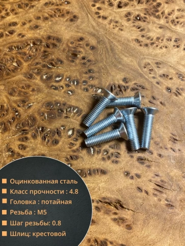 Винт потайной оцинкованный 5х20 DIN965, 100 шт. фото 2