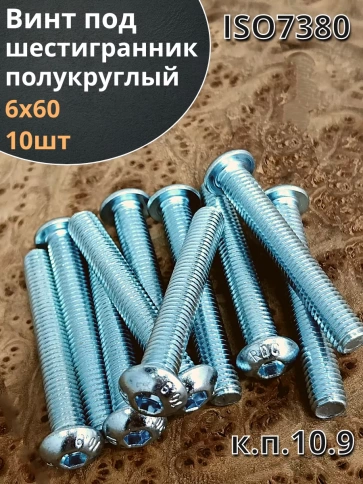 Винт М6х60 с внутренним шестигранником ОЦ 7380 к.п.10.9,10шт фото 2