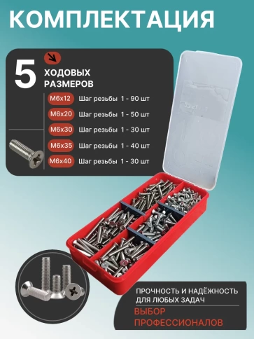 Винты нержавеющие М6 DIN 965 PH в органайзере НАБОР 2 фото 2