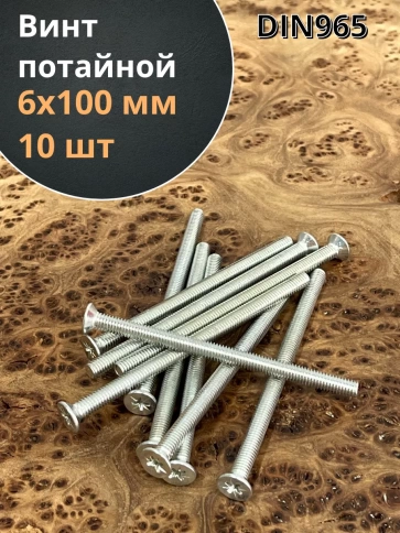 Винт потайной оцинкованный 6х100 DIN965, 10 шт. фото 1
