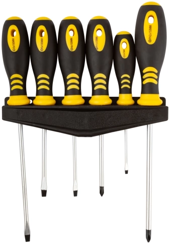 Отвертки Хард, CrV сталь, прорезиненная ручка, магнитный наконечник, на держателе, набор 6 шт фото 1