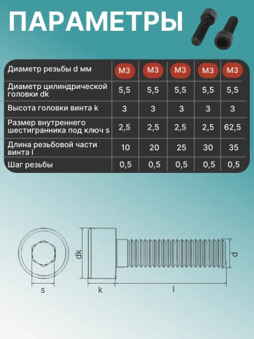 Винты М3 черные к.п.12.9 DIN912 в органайзере НАБОР 3 фото 3