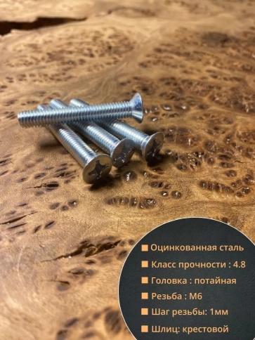 Винт потайной оцинкованный 6х40 DIN965, 100 шт. фото 2