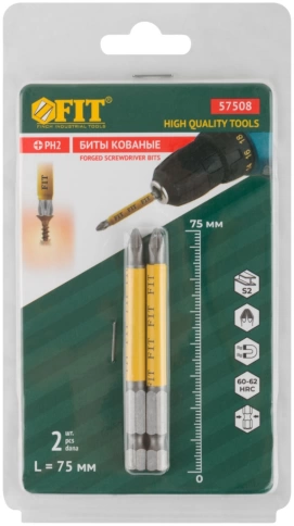 Биты кованые, сталь S2, одностор. 75 мм РН2, 2шт. Профи, блистер фото 2