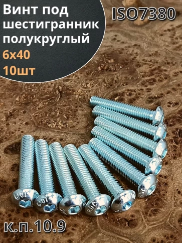 Винт М6х40 с внутренним шестигранником ОЦ 7380 к.п.10.9,10шт фото 2