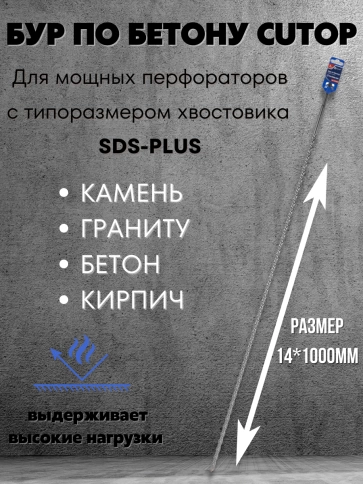 Бур по бетону CUTOP, Profi, двойная резьба, SDS-Plus, 14х1000 мм фото 6