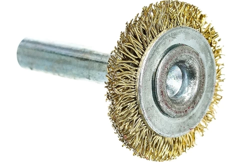 Щетка для дрели "Плоская", со шпилькой, латунир.вит.проволока, 30 мм Matrix фото 1