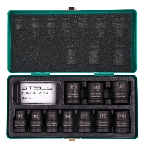 Набор ударных торцевых головок шестигранных 10 шт 1/2 10-24мм Stels фото 1