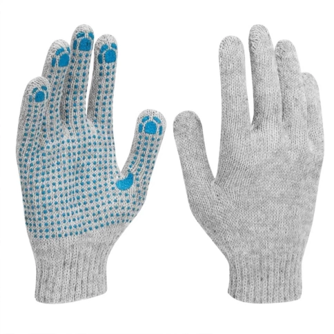 Перчатки трикотажные с ПВХ точкой, серые, 7 класс, Россия фото 1