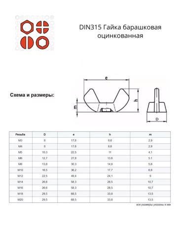 Гайка барашковая М4,5,6,8,10,12 ОЦ DIN315 (по 50 шт.) фото 2