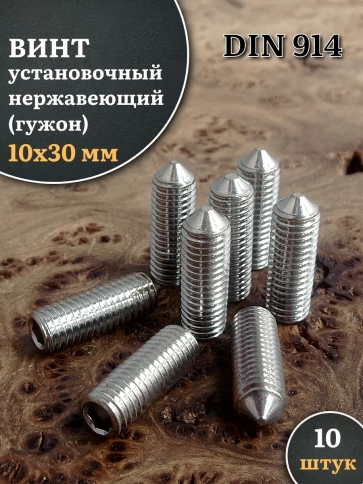 Винт установочный нержавеющий М10х30 DIN914 (гужон), 10 шт. фото 1