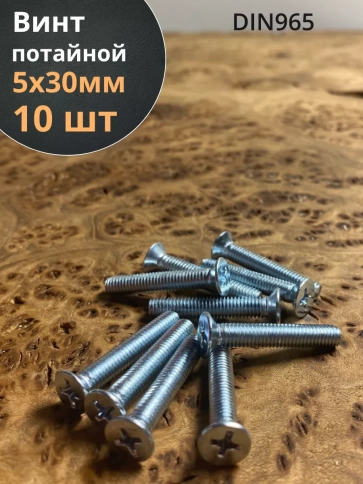 Винт потайной оцинкованный 5х30 DIN965, 10 шт. фото 1