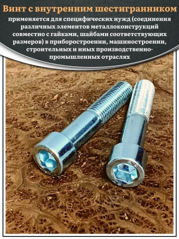 Винт под шестигранник НР 16х80 мм ОЦ к.п.8.8 DIN912, 2 шт. фото 4