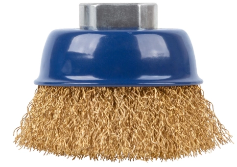 Щетка для УШМ "чашка", латунир.витая проволока 0,3мм, 100 мм М14 CUTOP Profi фото 1