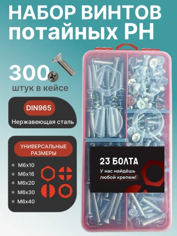 Винты нержавеющие М6 DIN 965 PH в органайзере НАБОР 1 фото 1