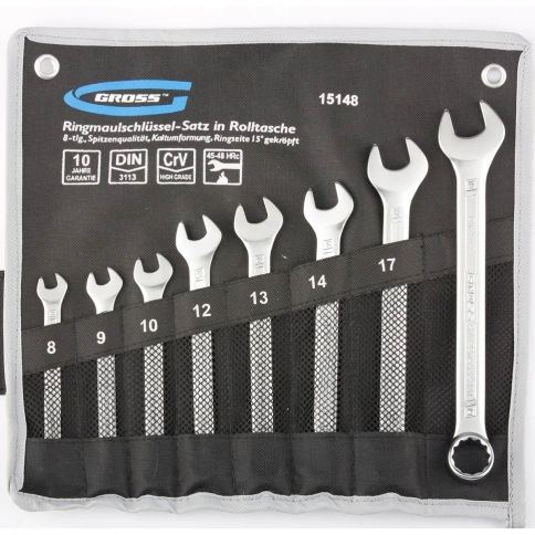 Набор ключей комбинированных холодный штамп 8-19 мм 8 шт Gross фото 1