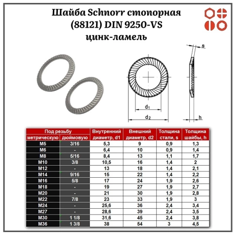 Шайба Schnorr стопорная усиленная (88121) М16 DIN 9250-VS цинк-ламель, 500 шт. фото 2