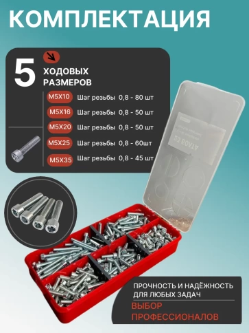 Винты под шестигранник М5 ОЦ 8.8 DIN912 органайзер НАБОР 1 фото 2