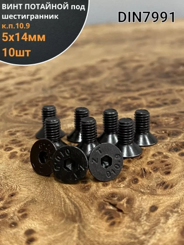 Винт потайной под шестигранник 5х14 DIN7991 к.п.10.9,10 шт. фото 1