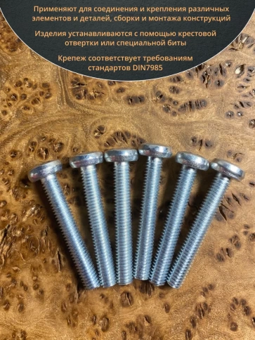 Винт с полукруглой головкой М6х50 ОЦ DIN7985, 50 шт. фото 4