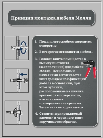 Дюбель MOLLY с крюком 6х52 для пустотелых конструкций 10шт фото 5