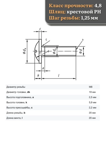 Винт с прессшайбой М8х20 DIN967 с гайкой фланец, 20 шт. фото 2