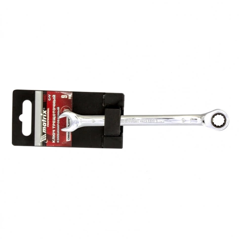 Ключ комбинированный трещоточный зеркальный хром 9 мм CrV Matrix фото 2