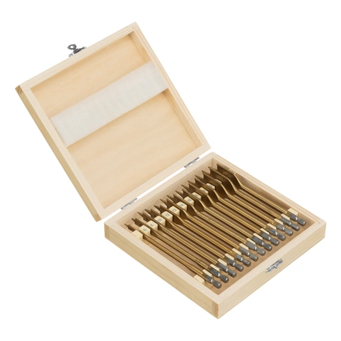 Набор сверл перовых по дереву, дерев. кейс 13 шт (6-8-10-12-13-14-16-18-19-20-22-24-25 мм ) Matrix фото 1